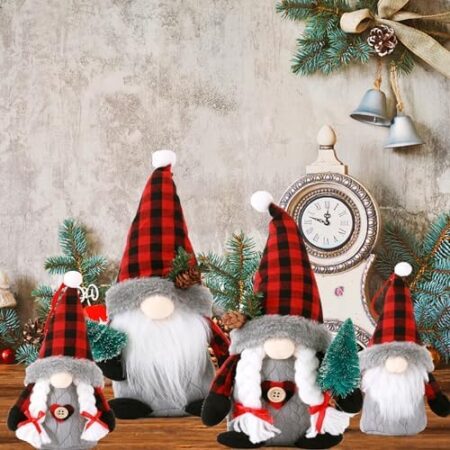 Christmas Gnomes Christmas Decorations for Home with Red Buffalo Plaid